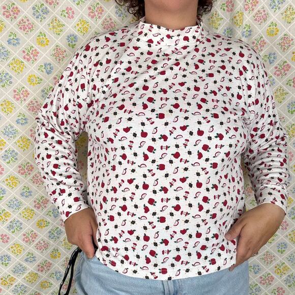 VINTAGE 90S Countryside classics back to school apple long sleeve turtleneck 2X - Picture 1 of 7